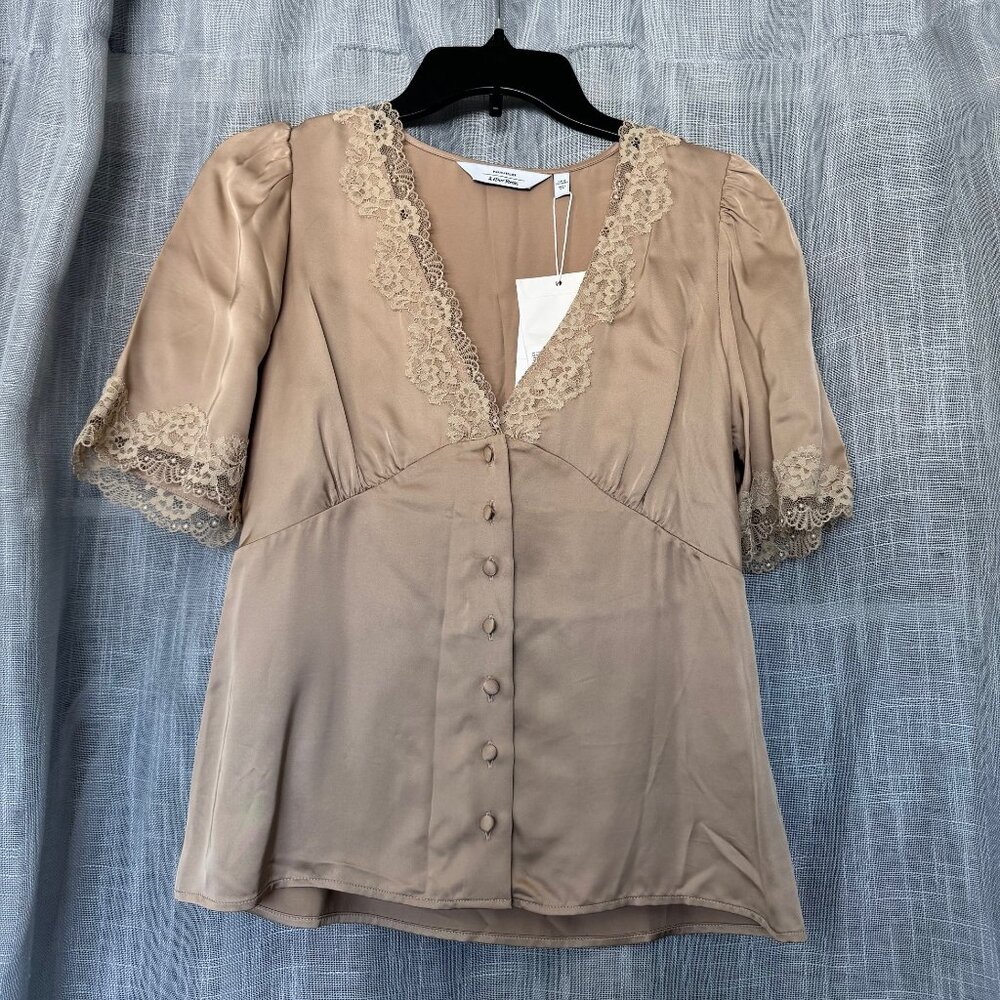 Cream silk blouse with lace and buttons